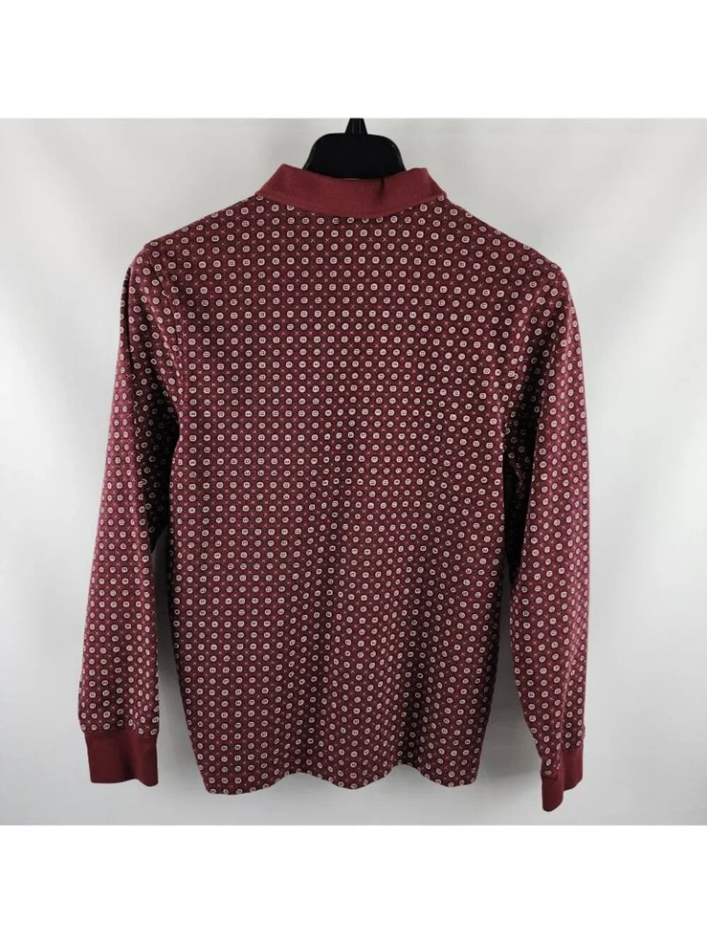 J. Crew Mens Shirt Medium Burgundy White Geometric Oarsman L/S Golf Polo